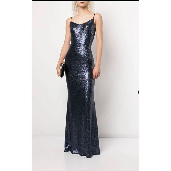 Marchesa Notte dark blue sequin long dress sz 6 - Picture 1 of 9